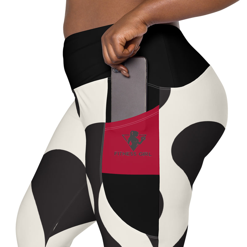 Black and Red Fitness Girl Crossover leggings with pockets