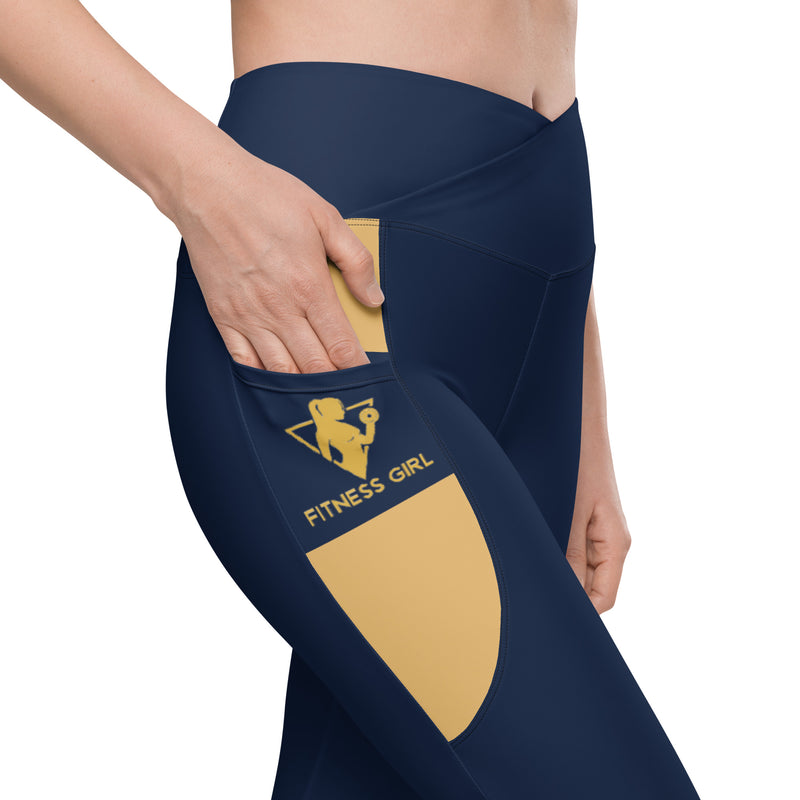 Navy Blue Fitness Girl Crossover leggings with pockets
