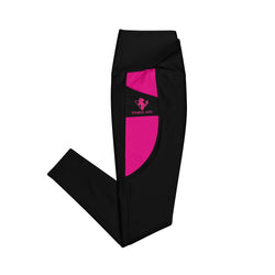 Black and Pink Fitness Girl Crossover leggings with pockets