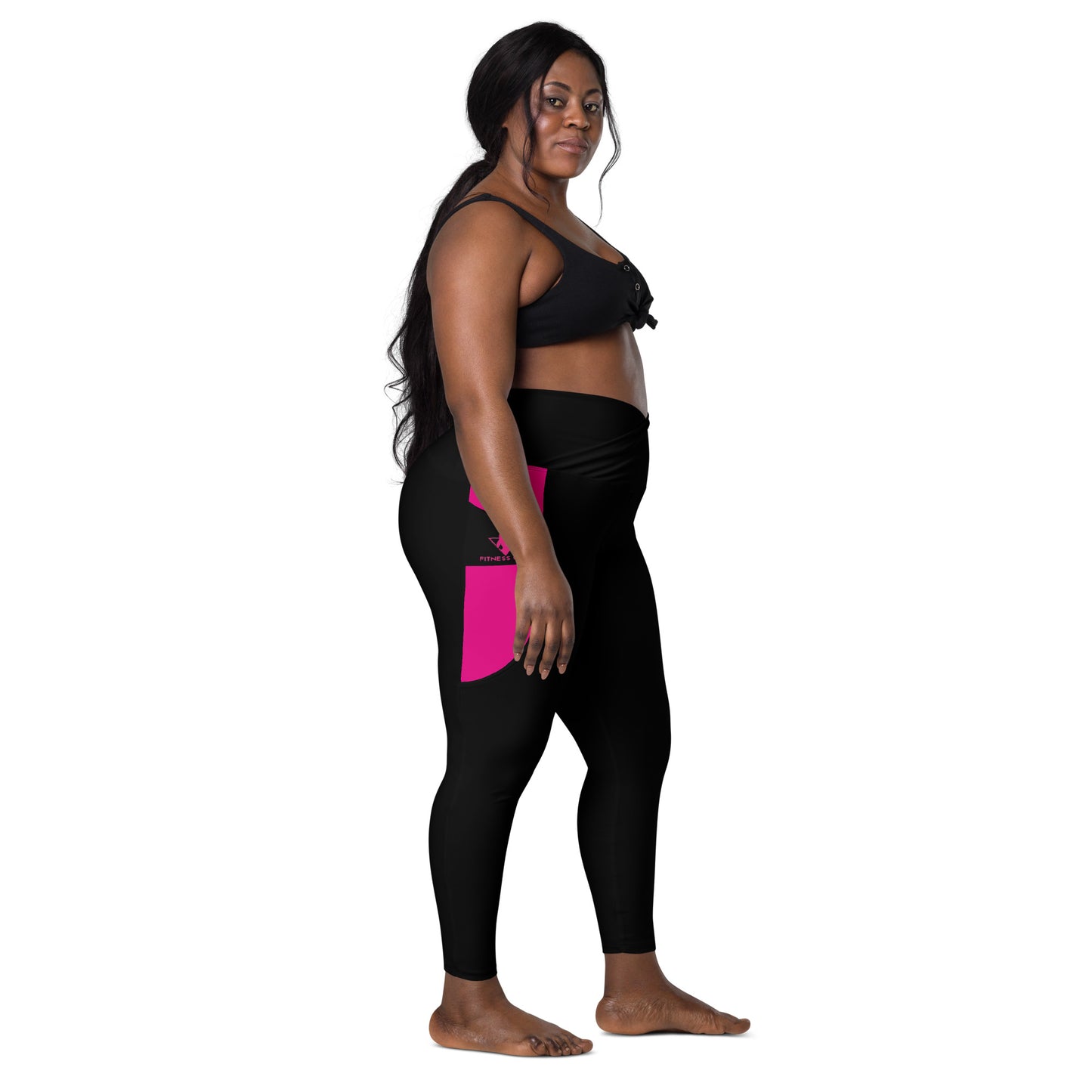 Black and Pink Fitness Girl Crossover leggings with pockets