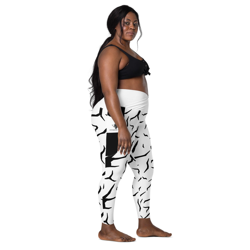 Black Cracked Print Fitness Girl Crossover leggings with pockets
