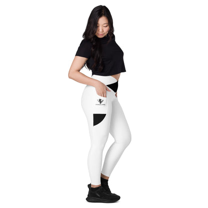 Black and White Fitness Girl Crossover leggings with pockets