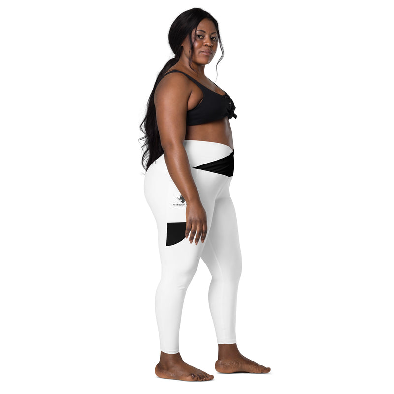 Black and White Fitness Girl Crossover leggings with pockets