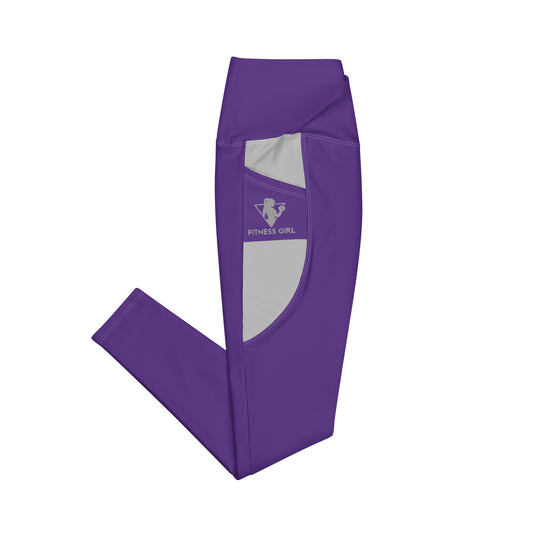 Purple Fitness Girl Crossover leggings with pockets