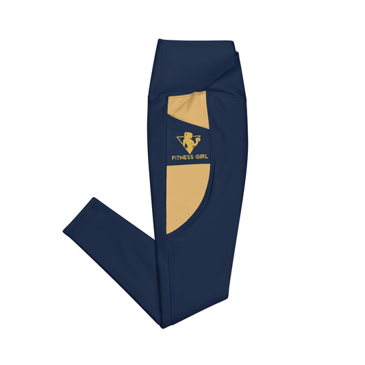 Navy Blue Fitness Girl Crossover leggings with pockets