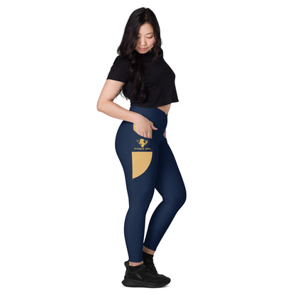 Navy Blue Fitness Girl Crossover leggings with pockets