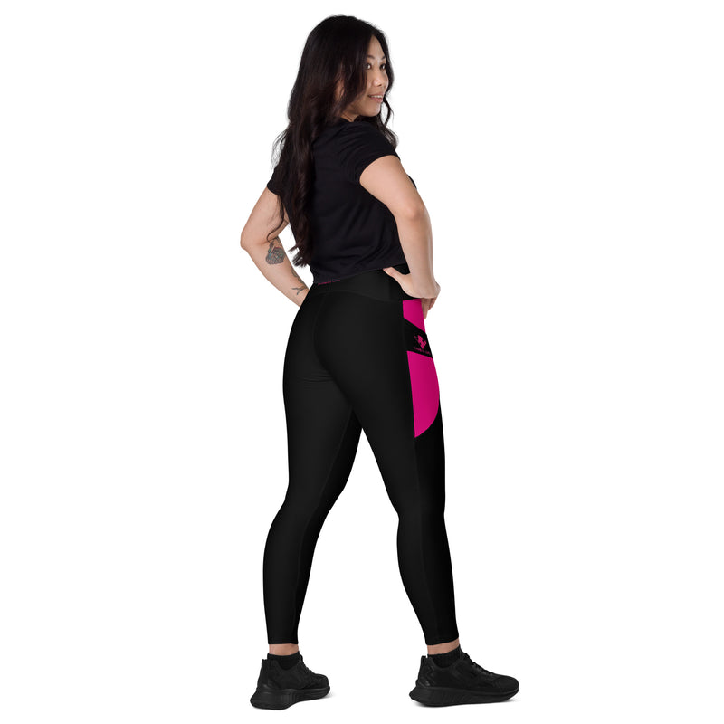 Black and Pink Fitness Girl Crossover leggings with pockets