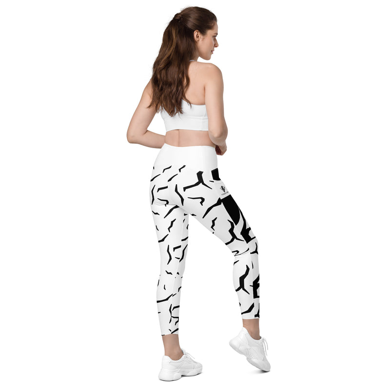 Black Cracked Print Fitness Girl Crossover leggings with pockets