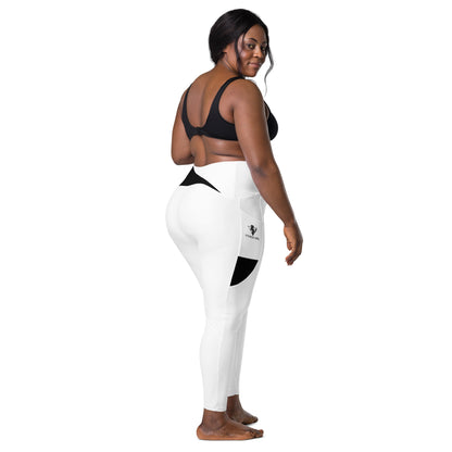 Black and White Fitness Girl Crossover leggings with pockets