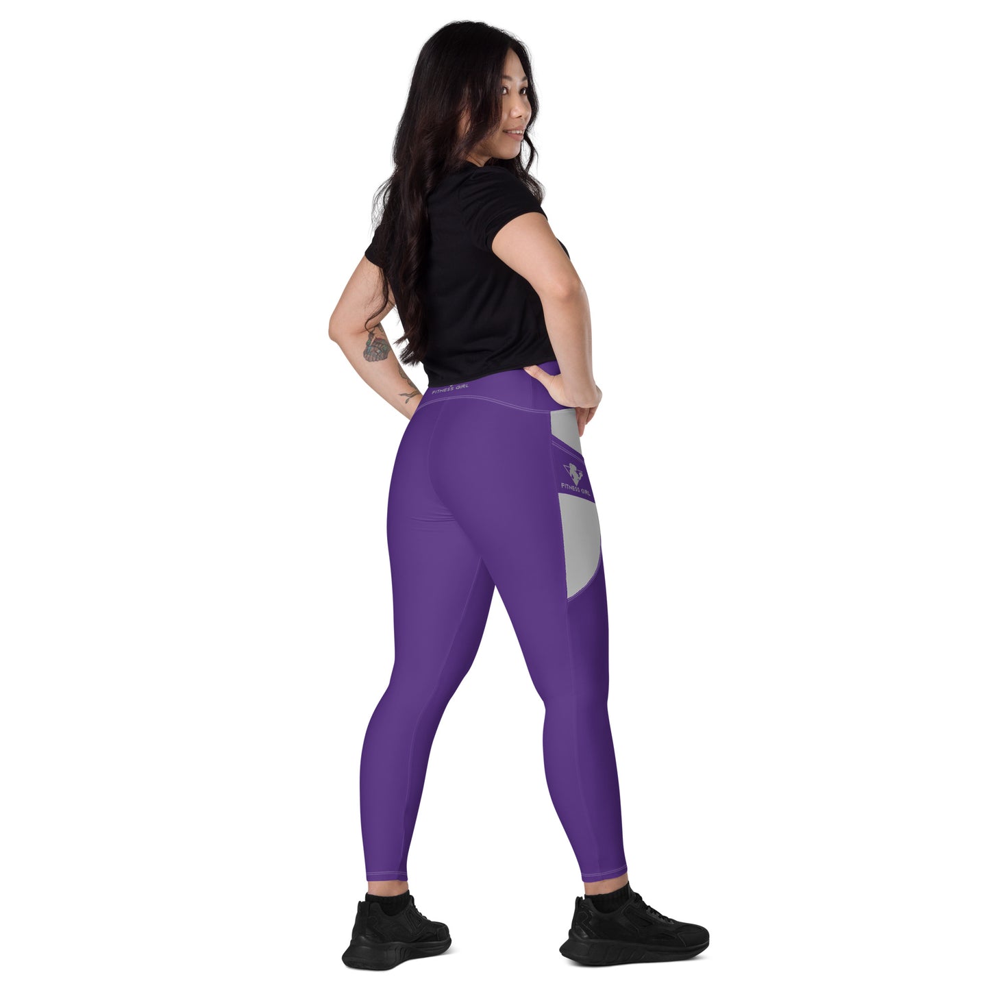 Purple Fitness Girl Crossover leggings with pockets