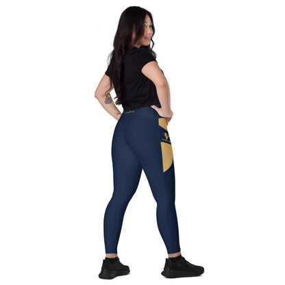 Navy Blue Fitness Girl Crossover leggings with pockets