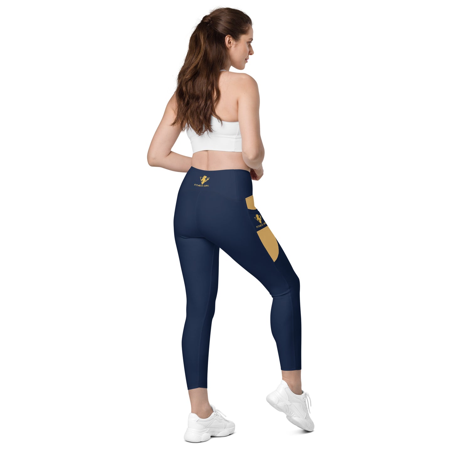 Navy Blue Fitness Girl Crossover leggings with pockets