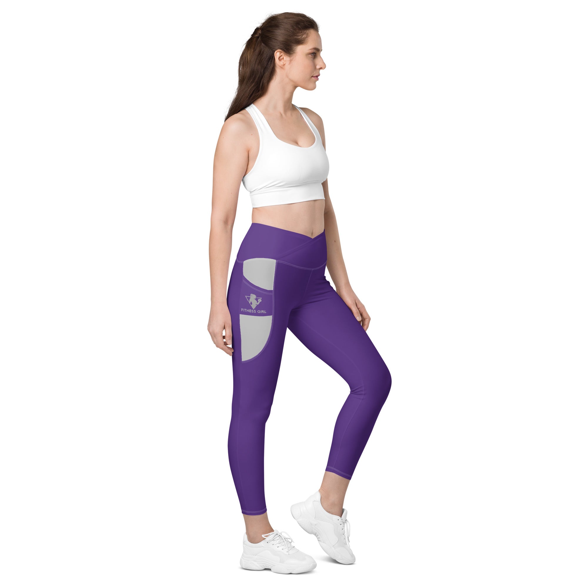 Purple Fitness Girl Crossover leggings with pockets
