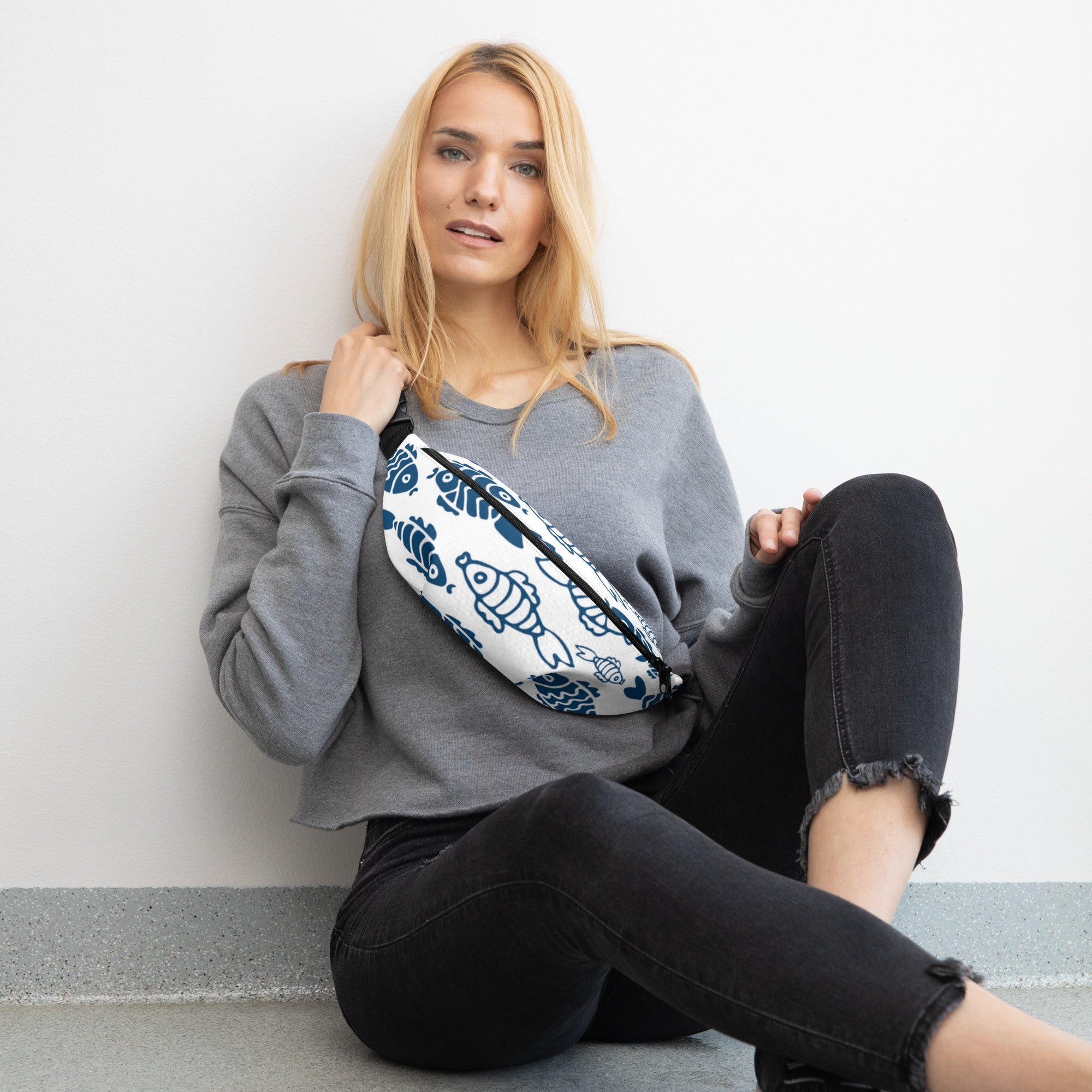 Blue Fish Print Fanny Pack