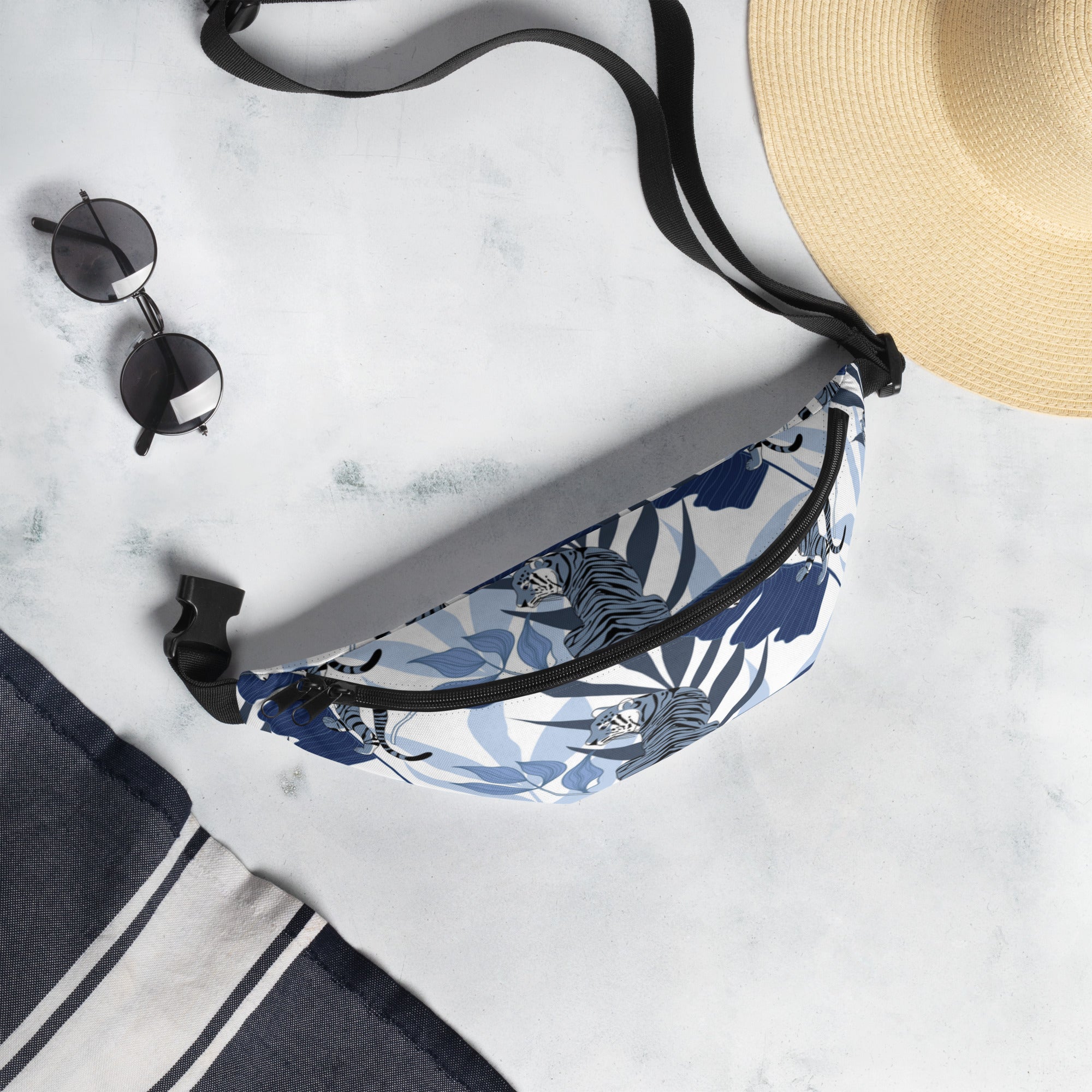 Blue Tiger Print Fanny Pack