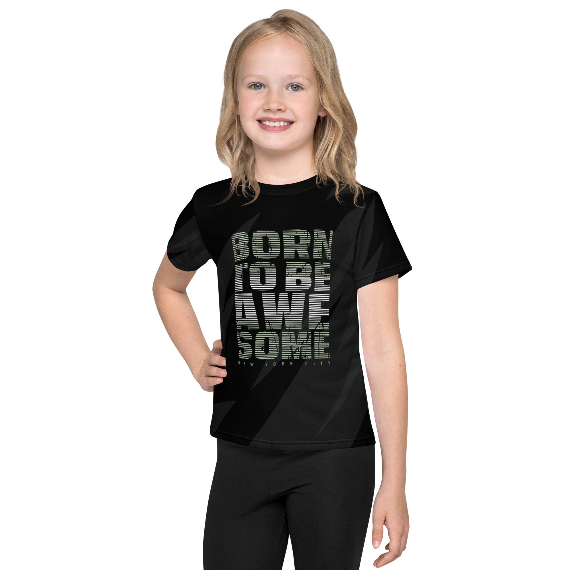 Born to be awesome Kids crew neck unisex t-shirt