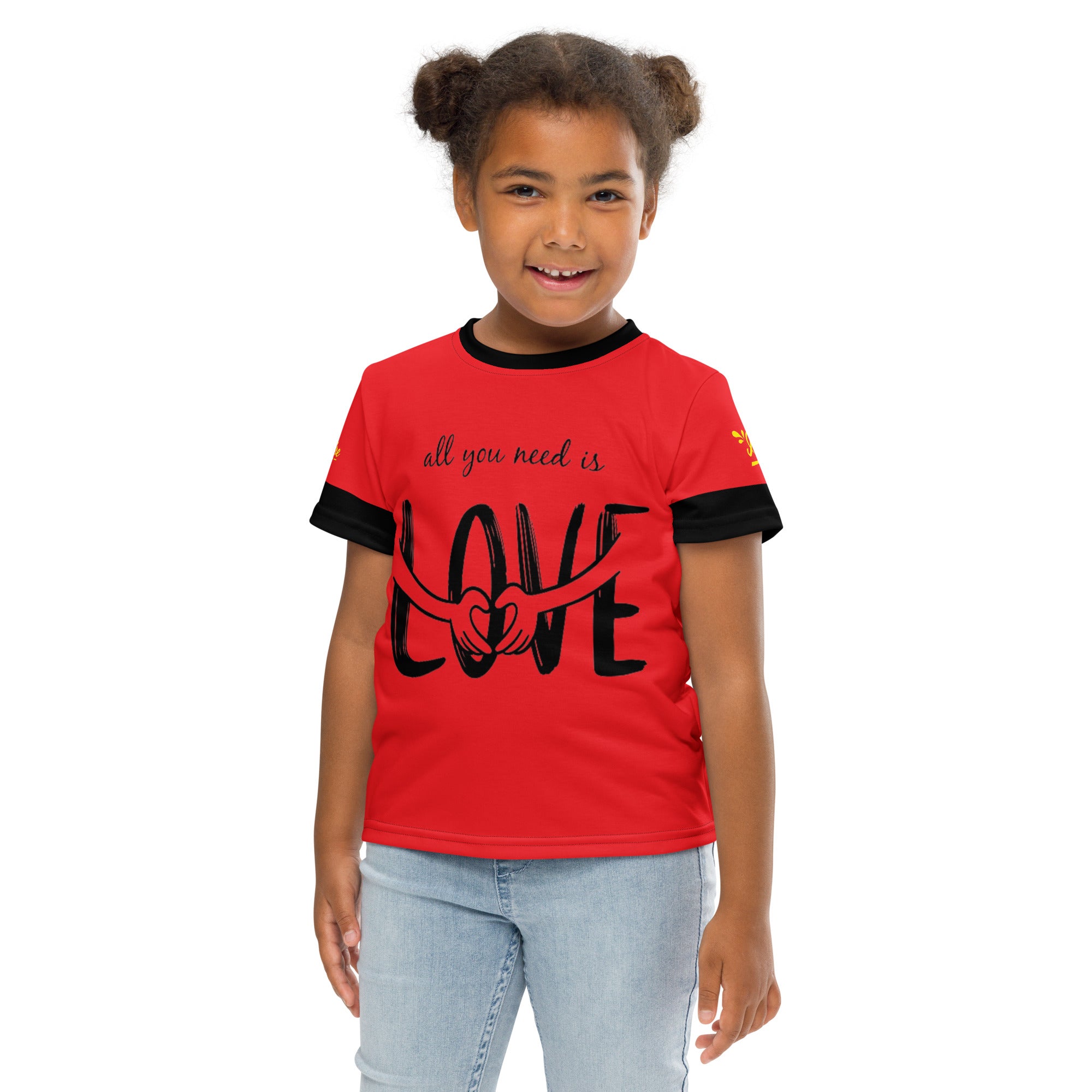 Red All You Need Is Love Kids crew neck t-shirt - Girls