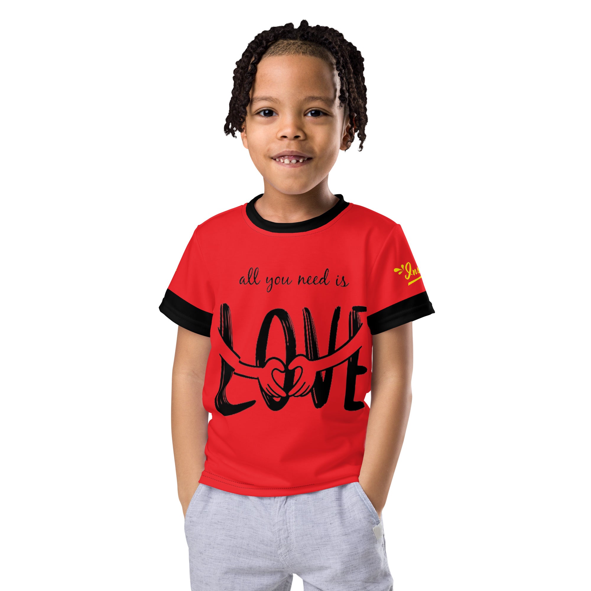 Red All You Need Is Love Kids crew neck t-shirt - Girls