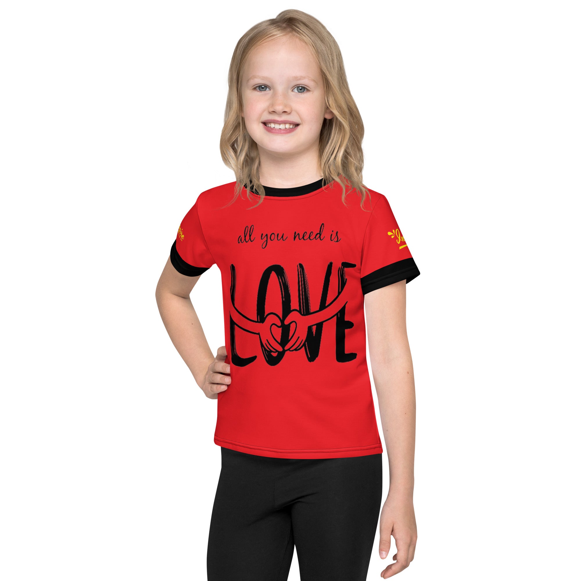 Red All You Need Is Love Kids crew neck t-shirt - Girls