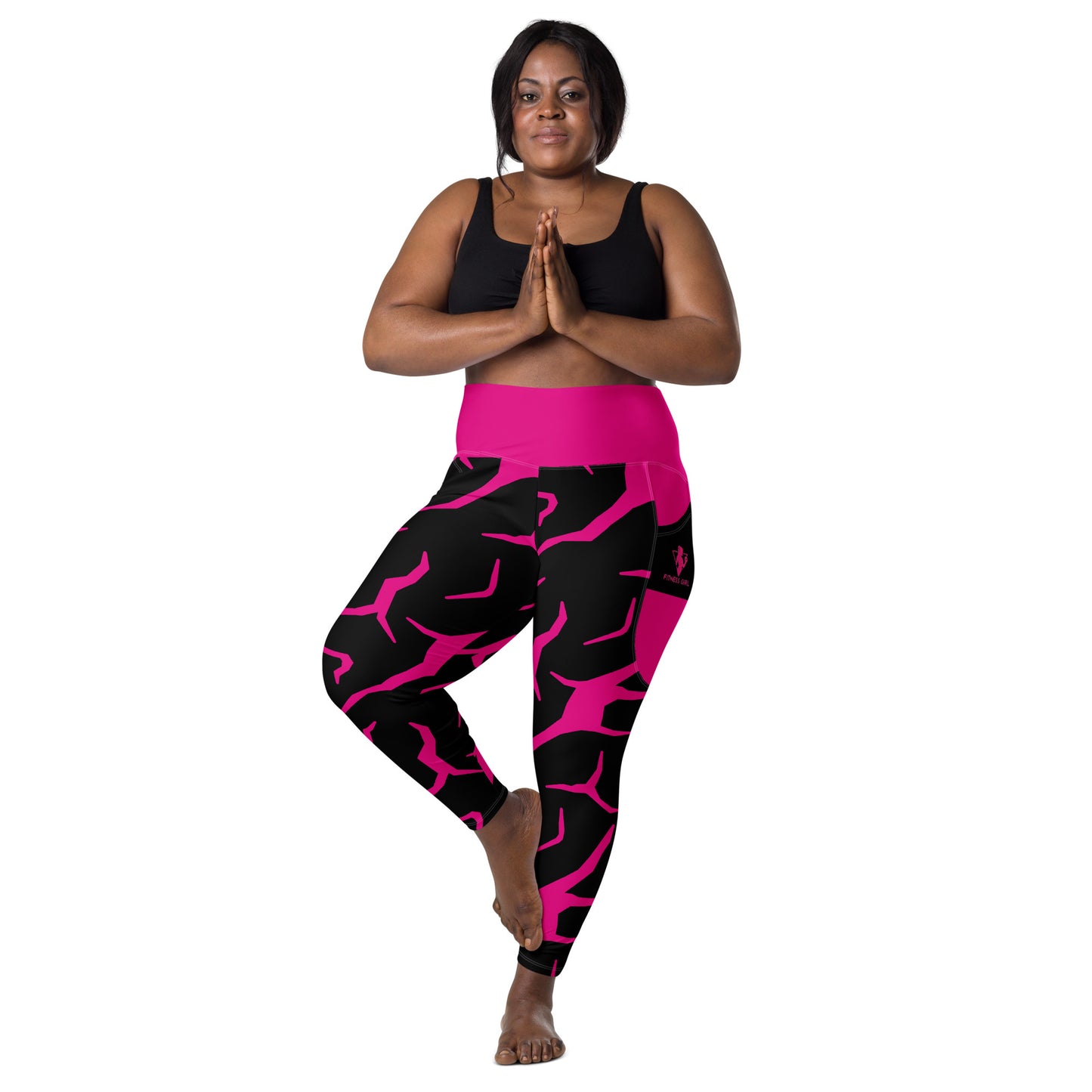 Pink Cracked Print Fitness Girl Leggings with pockets