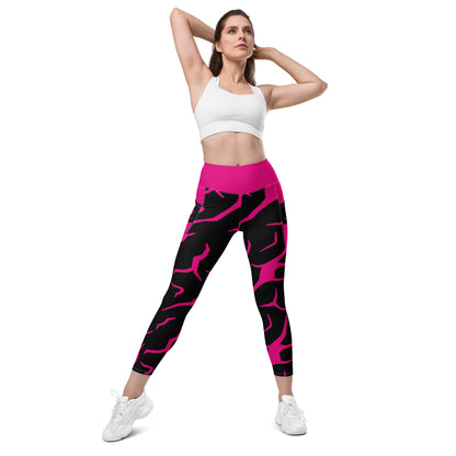 Pink Cracked Print Fitness Girl Leggings with pockets