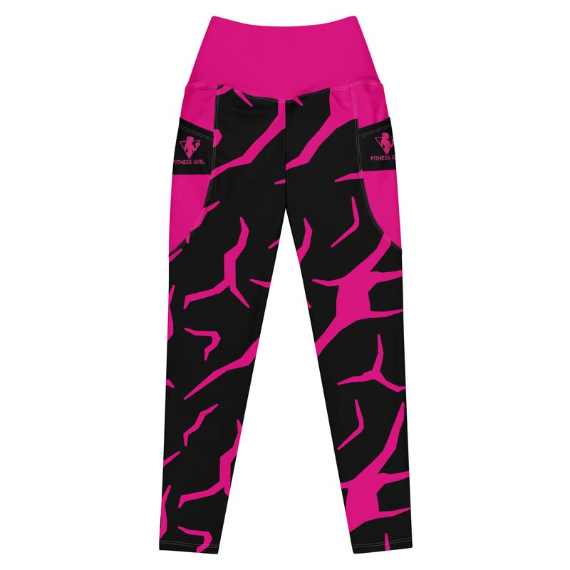 Pink Cracked Print Fitness Girl Leggings with pockets
