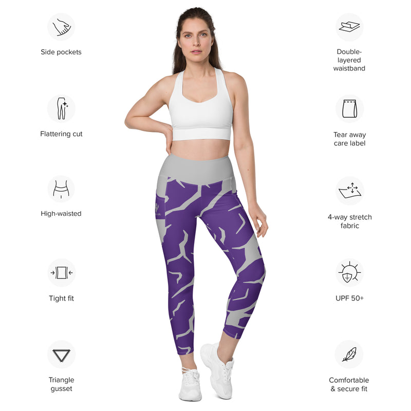Purple Print Fitness Girl Leggings with pockets