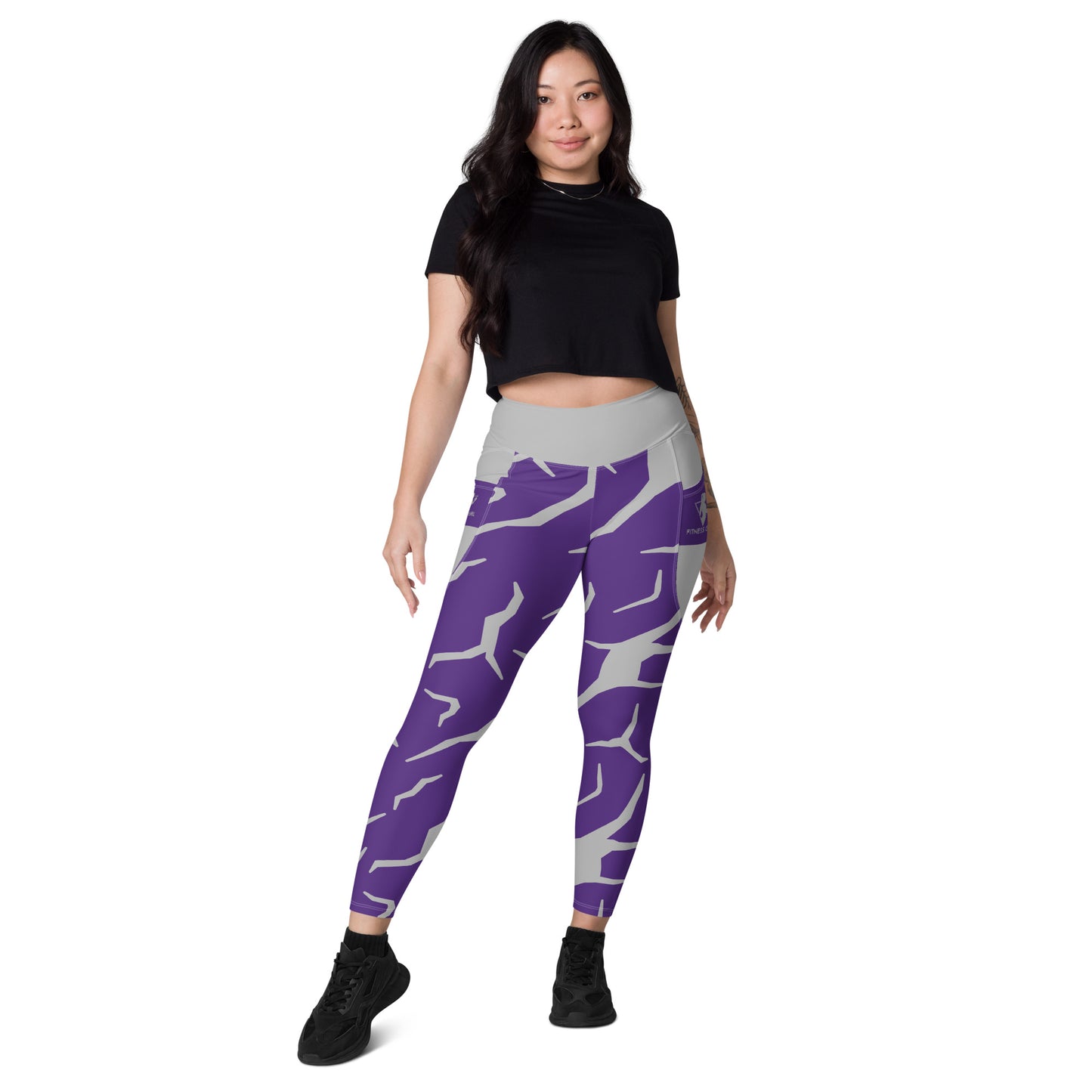 Purple Print Fitness Girl Leggings with pockets