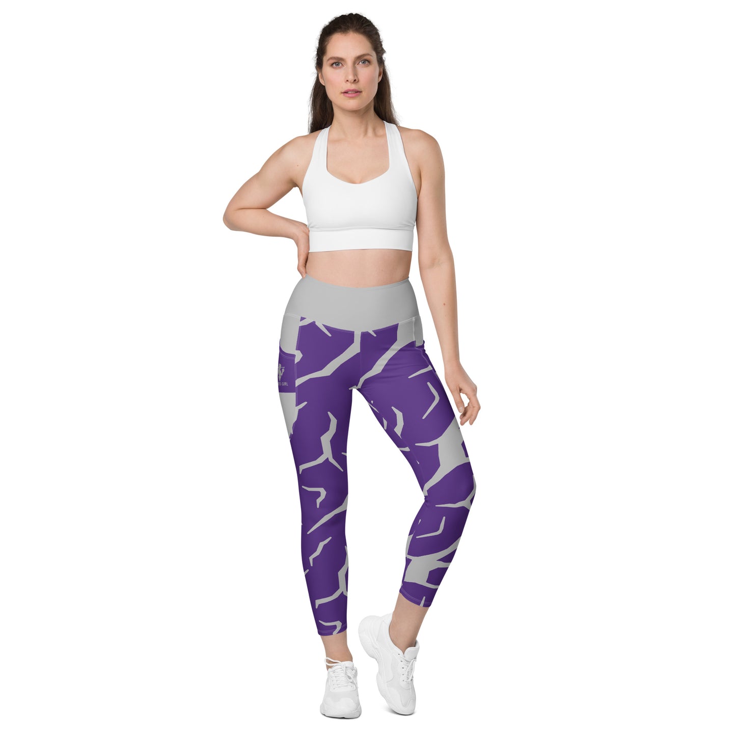 Purple Print Fitness Girl Leggings with pockets