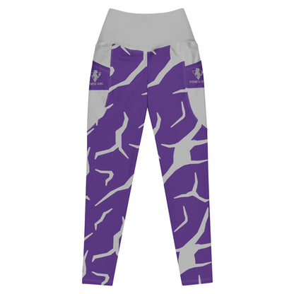 Purple Print Fitness Girl Leggings with pockets