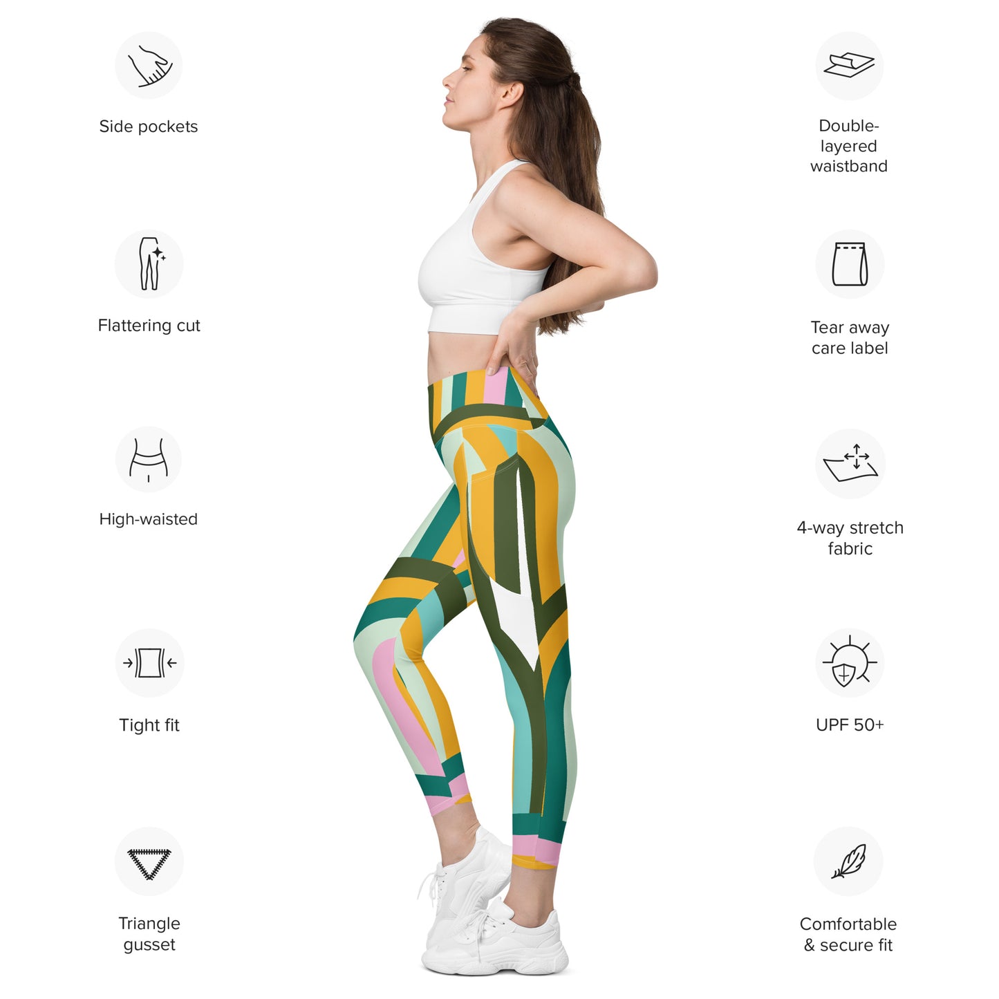 Lined Colored Print Leggings with pockets