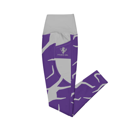 Purple Print Fitness Girl Leggings with pockets