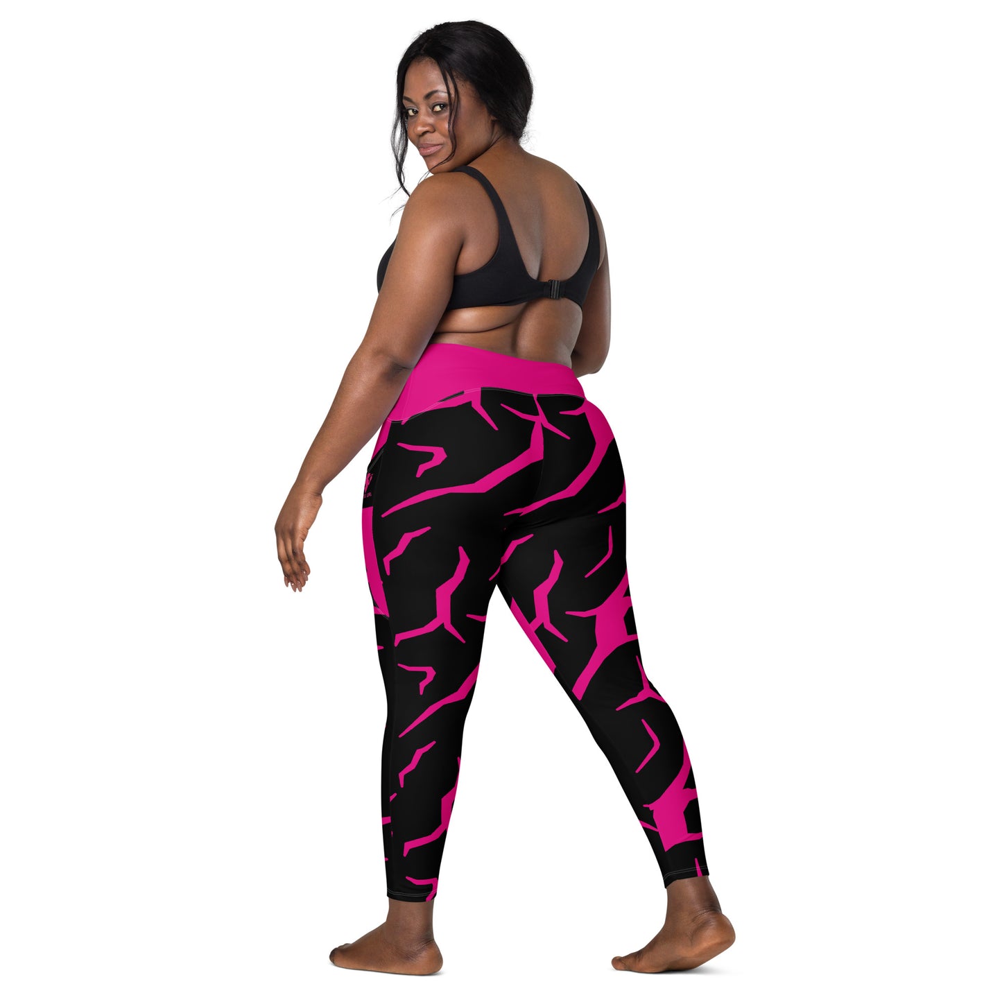 Pink Cracked Print Fitness Girl Leggings with pockets