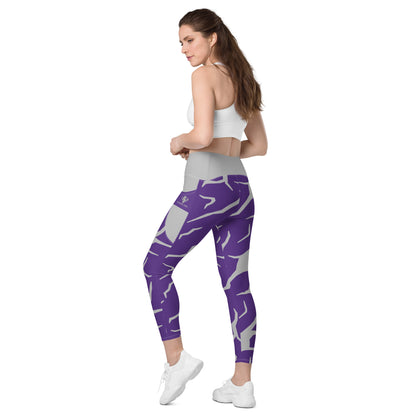 Purple Print Fitness Girl Leggings with pockets