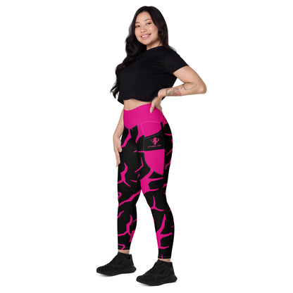 Pink Cracked Print Fitness Girl Leggings with pockets