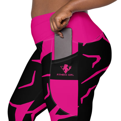 Pink Cracked Print Fitness Girl Leggings with pockets