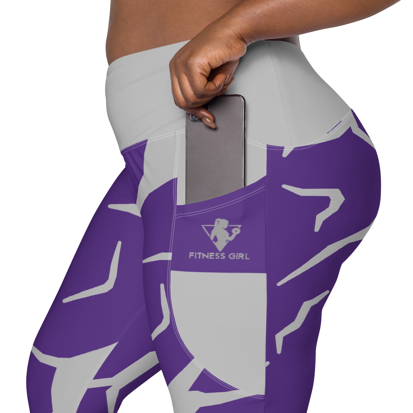 Purple Print Fitness Girl Leggings with pockets