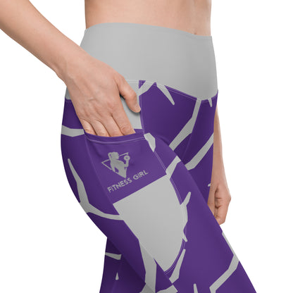 Purple Print Fitness Girl Leggings with pockets