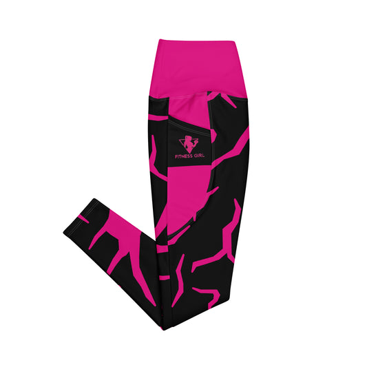 Pink Cracked Print Fitness Girl Leggings with pockets