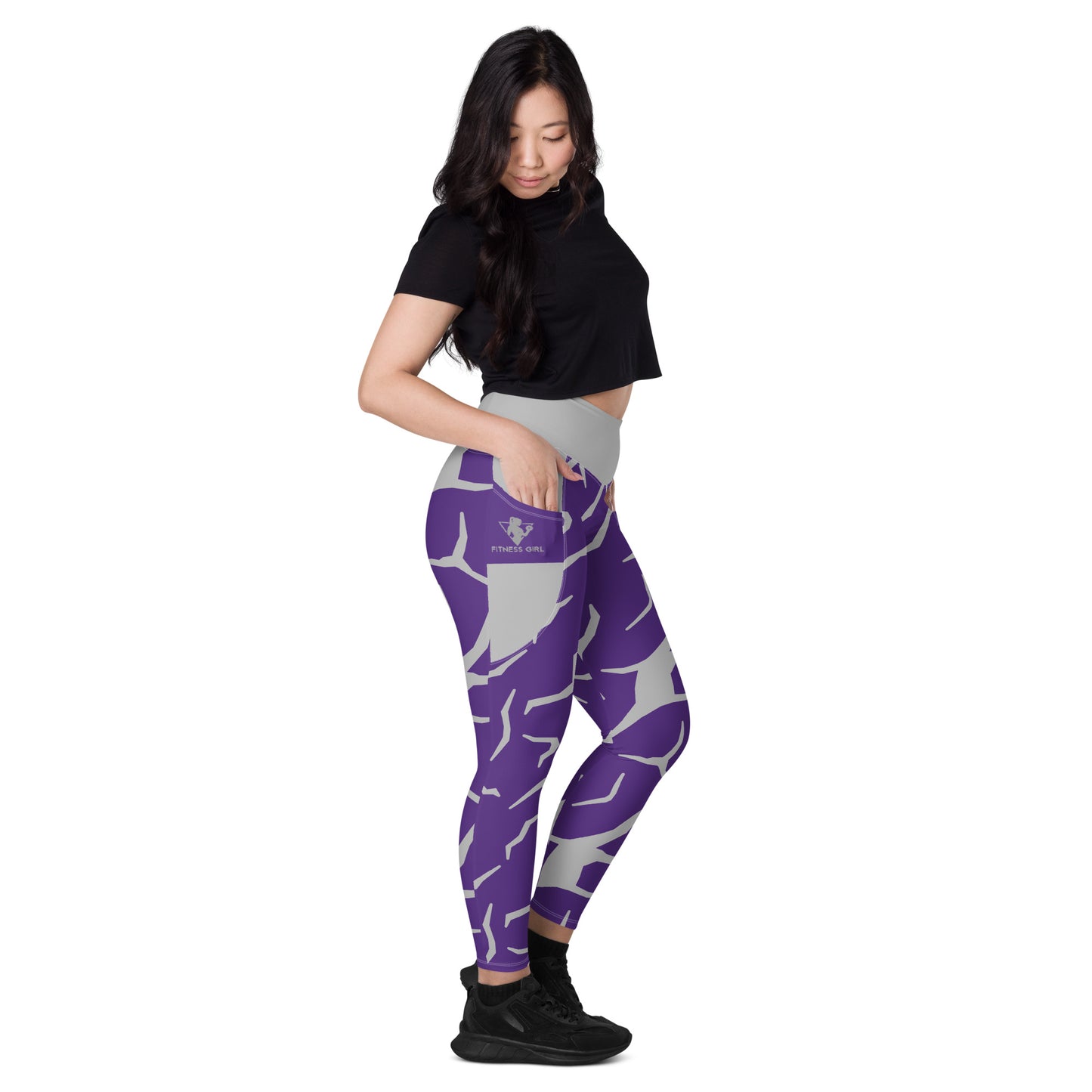 Purple Print Fitness Girl Leggings with pockets