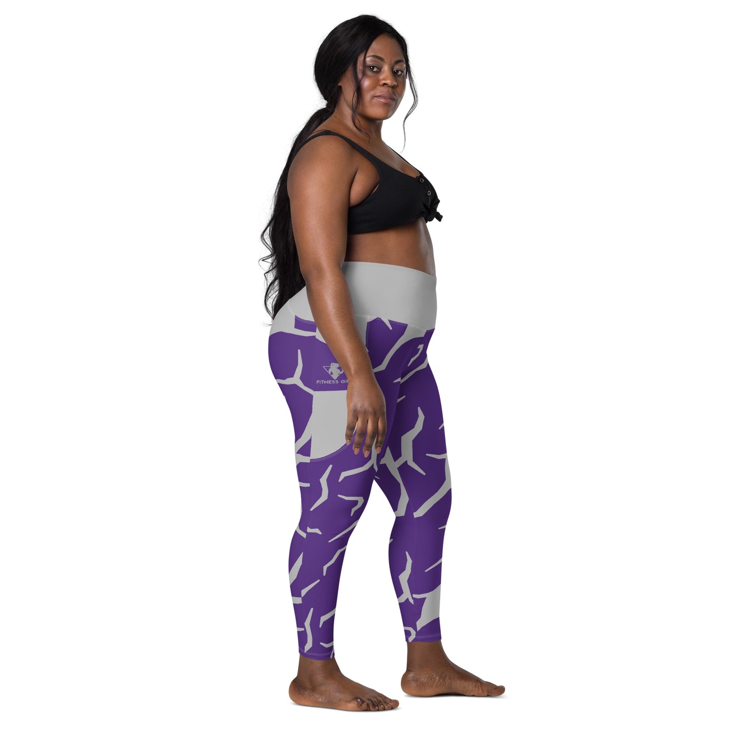 Purple Print Fitness Girl Leggings with pockets