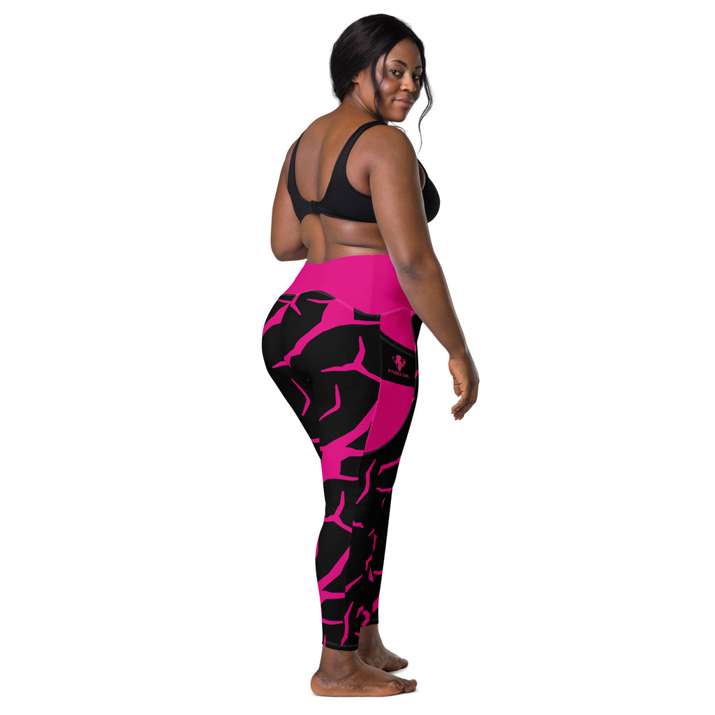 Pink Cracked Print Fitness Girl Leggings with pockets
