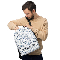Blue Flower Print Customizable Minimalist Backpack