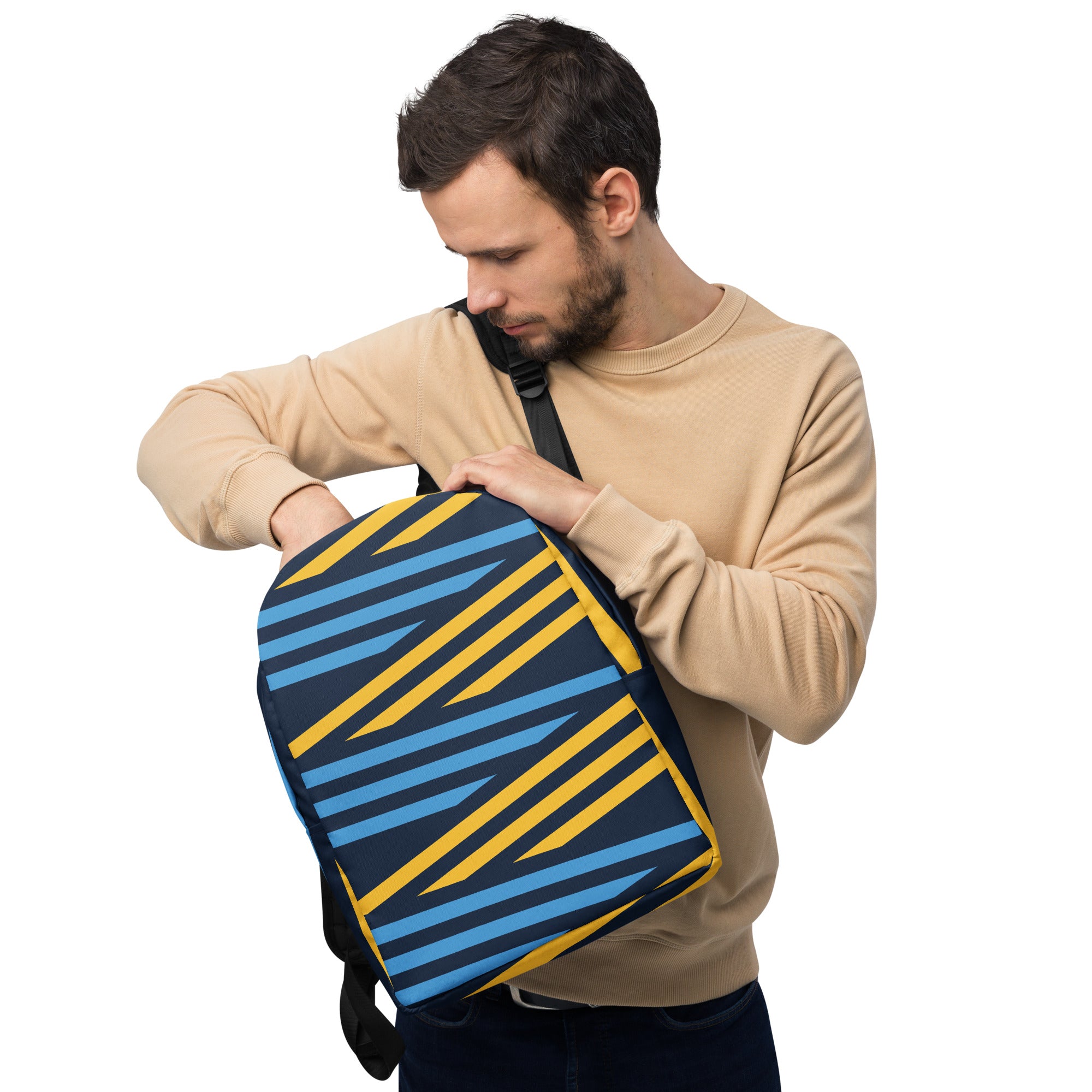 Blue and Yellow Print Minimalist Backpack