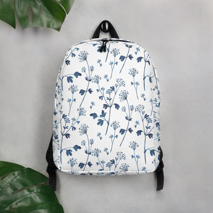 Blue Flower Print Minimalist Backpack