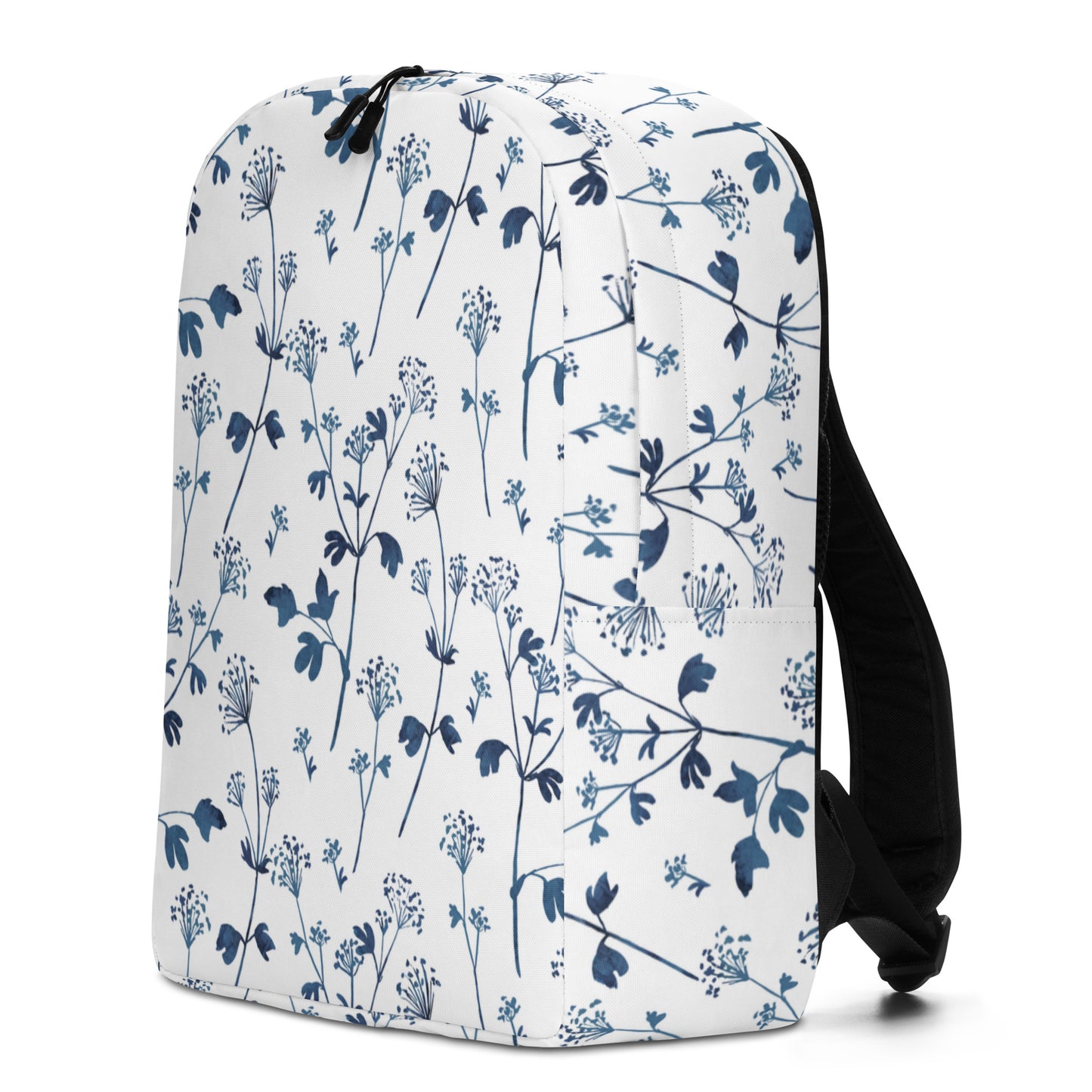 Blue Flower Print Minimalist Backpack