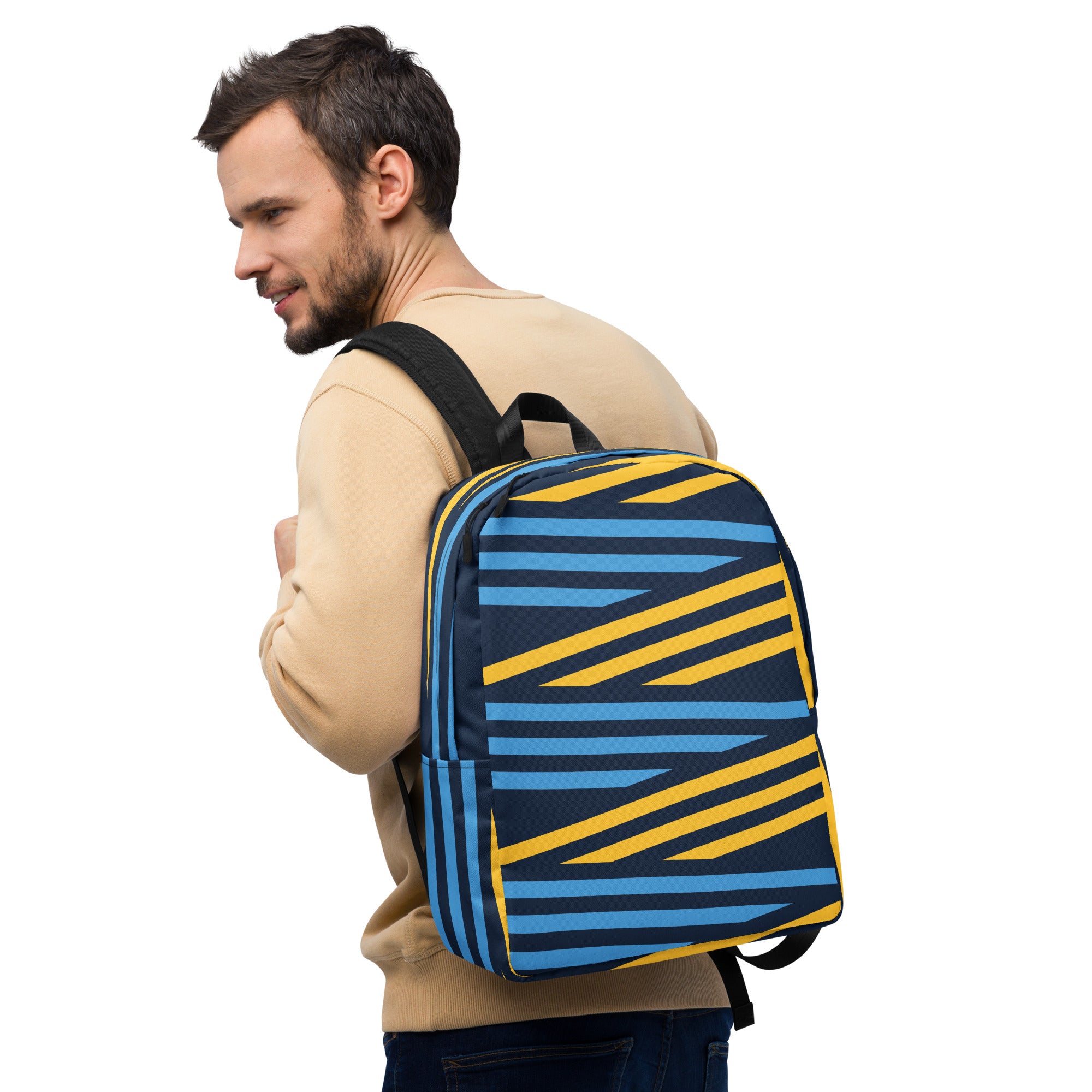 Blue and Yellow Print Minimalist Backpack