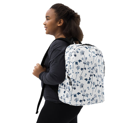 Blue Flower Print Minimalist Backpack