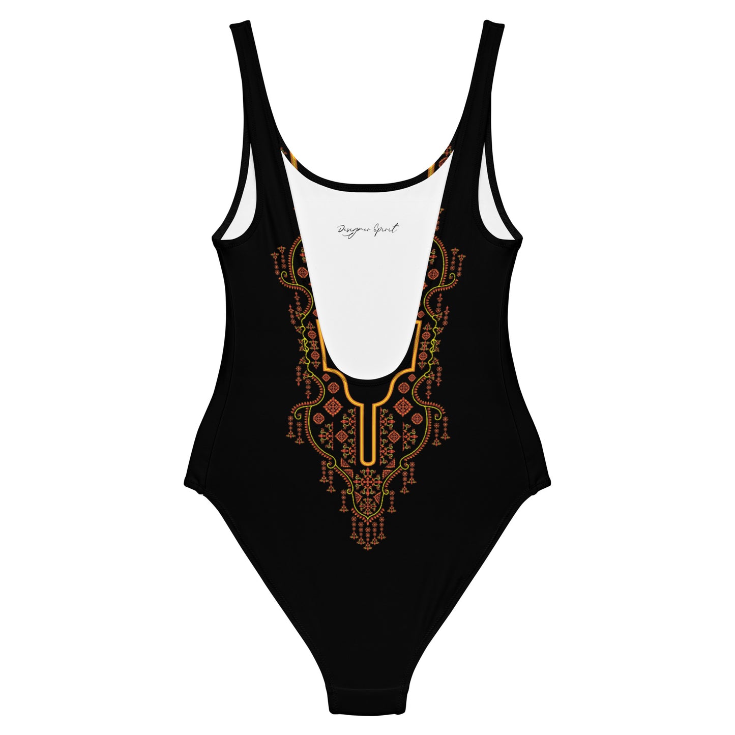 Golden Floral Embroidery Design One-Piece Swimsuit