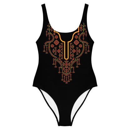 Golden Floral Embroidery Design One-Piece Swimsuit